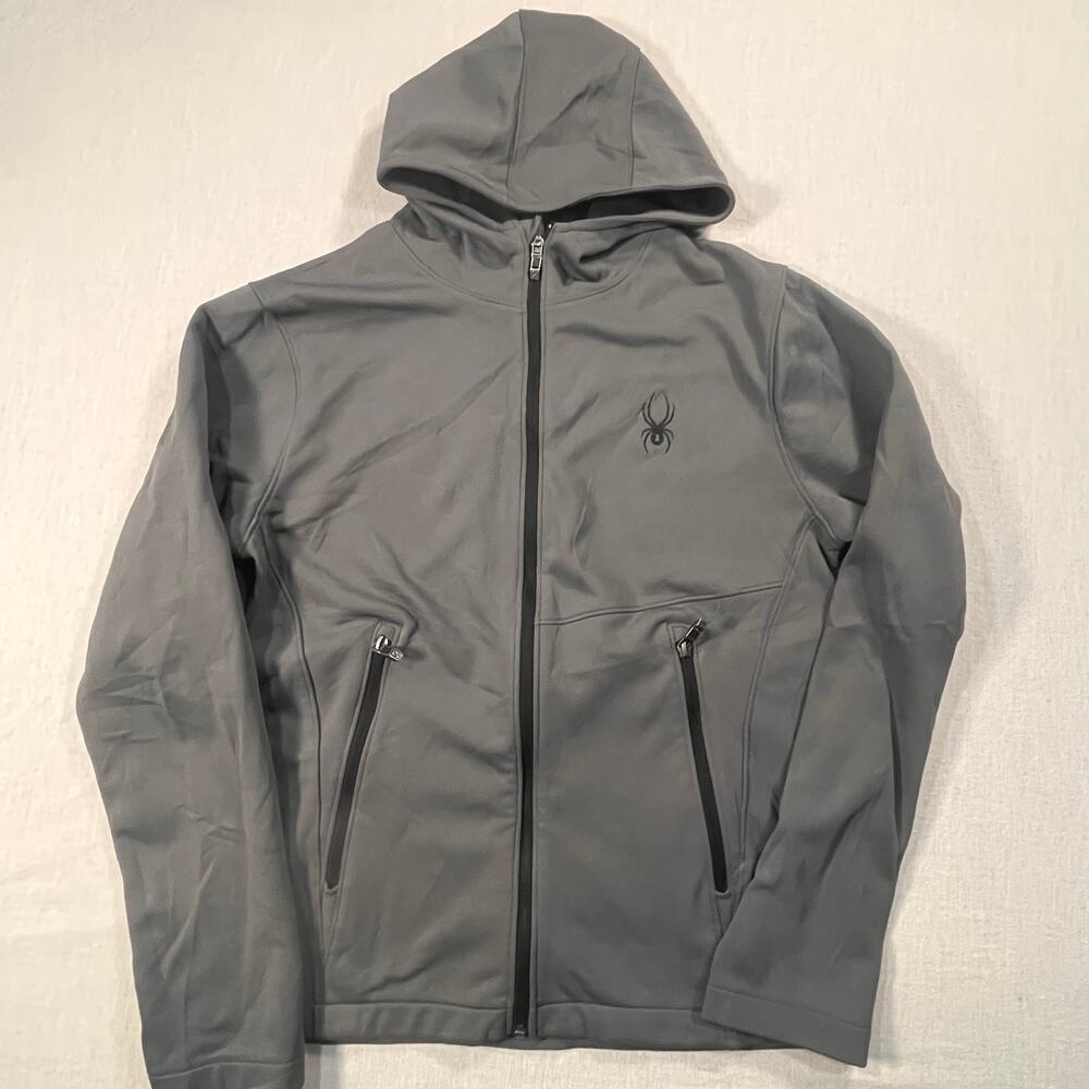 Spyder Men’s Small Gray Softshell Hoodie Full‎ Zip Performance Jacket Outdoor